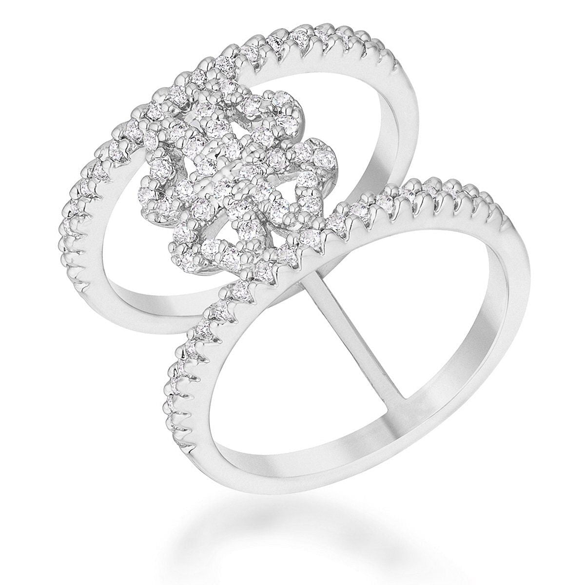 Lauren 0.4ct CZ Rhodium Delicate Clover Wrap Ring-0