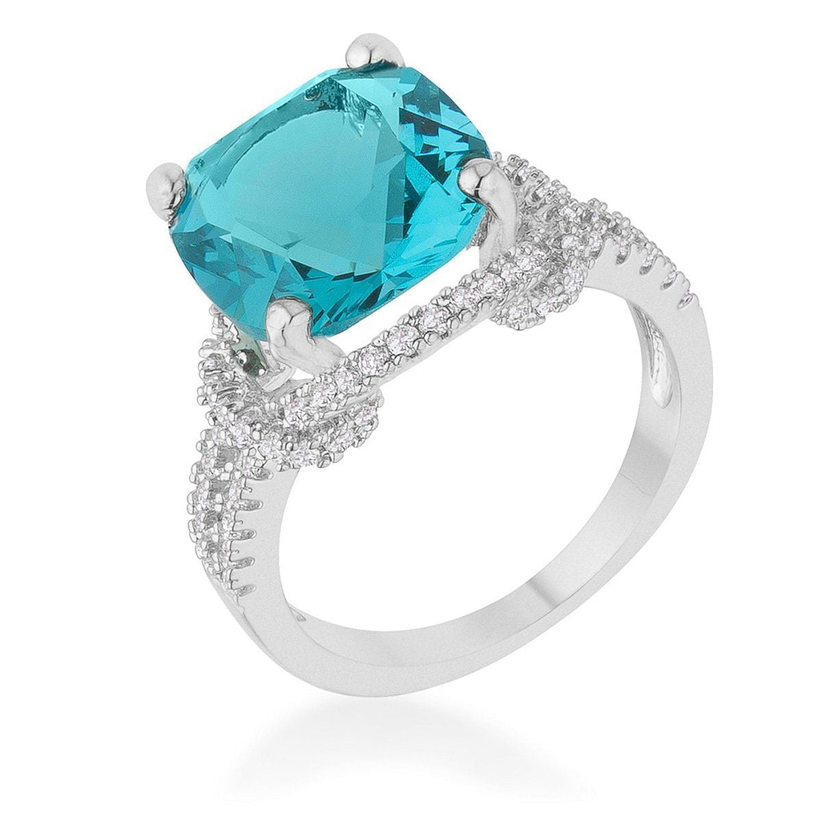 Charlene 6.2ct Aqua CZ Rhodium Classic Statement Ring-0