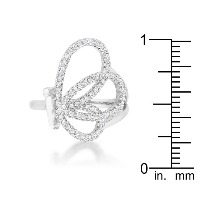 Bea 0.4ct CZ Rhodium Pave Butterfly Ring-3