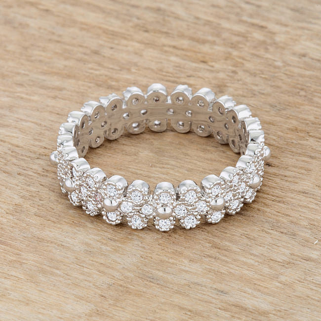 Clara 1ct CZ Rhodium Textured Bezel Set Eternity Ring-2