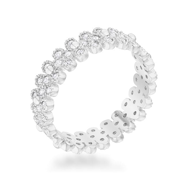 Clara 1ct CZ Rhodium Textured Bezel Set Eternity Ring-0