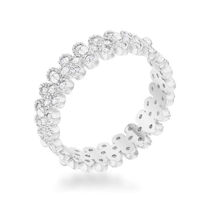 Clara 1ct CZ Rhodium Textured Bezel Set Eternity Ring-0