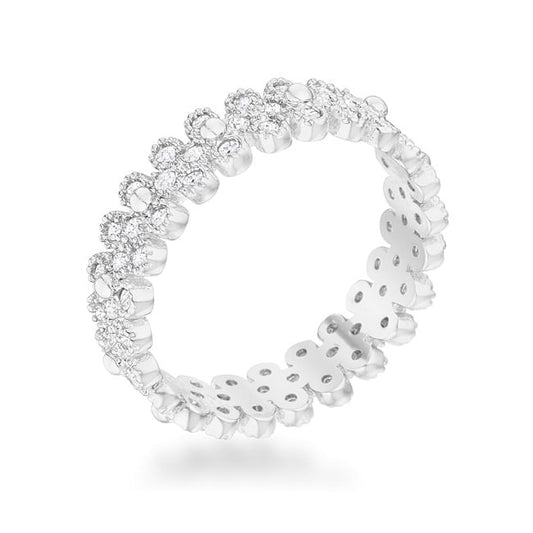 Clara 1ct CZ Rhodium Textured Bezel Set Eternity Ring-0