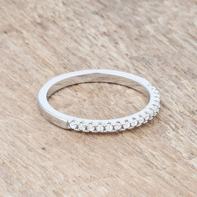 0.11ct CZ Rhodium Plated Classic Band Ring With Round Cut Cubic Zirconia In A Pave Setting-1