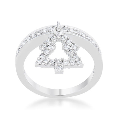 Christmas Tree 0.3ct CZ Rhodium Holiday Charm Ring-1