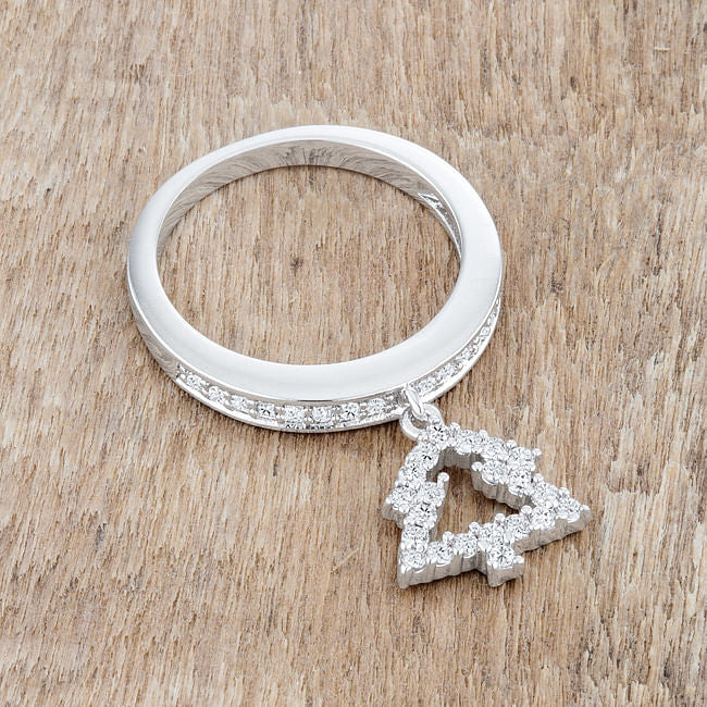 Christmas Tree 0.3ct CZ Rhodium Holiday Charm Ring-2