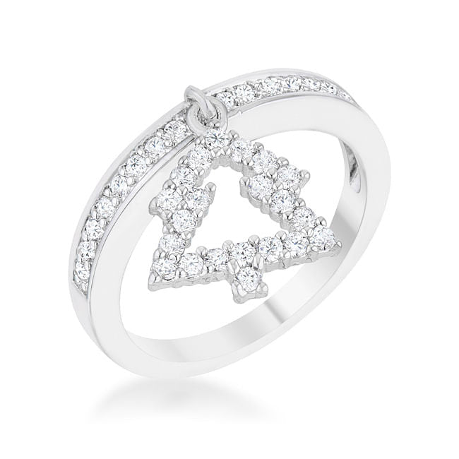 Christmas Tree 0.3ct CZ Rhodium Holiday Charm Ring-0
