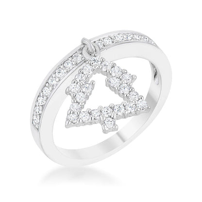 Christmas Tree 0.3ct CZ Rhodium Holiday Charm Ring-0
