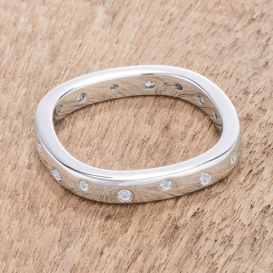 .23Ct Rhodium Plated Cz Speckled Square Shaped Stackable Band-0