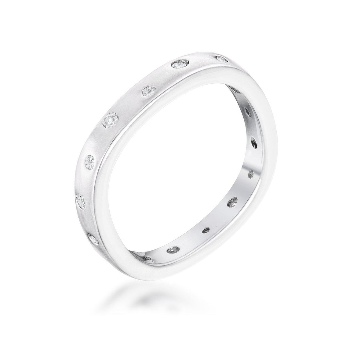 .23Ct Rhodium Plated Cz Speckled Square Shaped Stackable Band-1