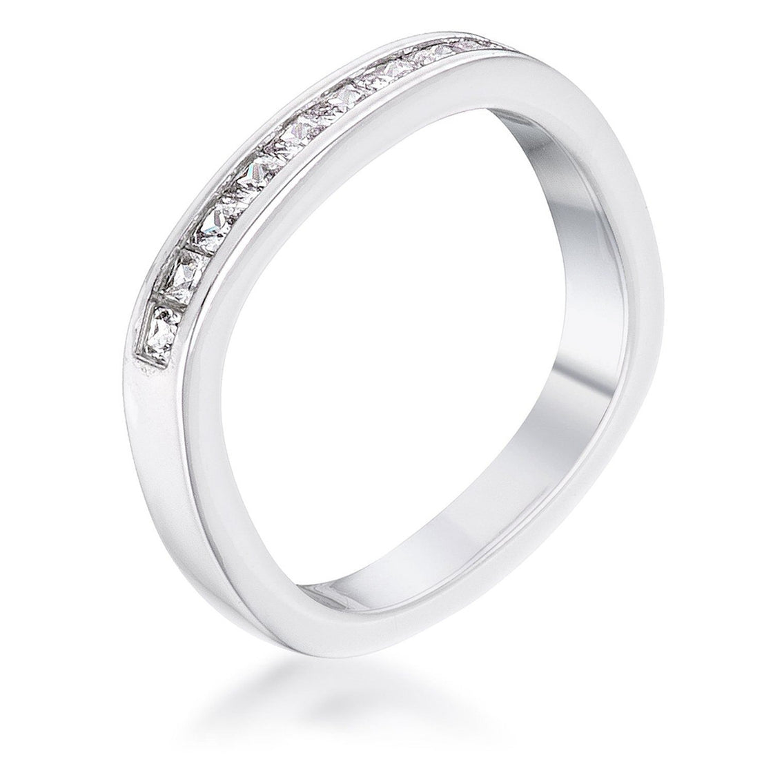 .9Ct Channel Set Princess Cut Rhodium Plated Square Shaped Stackable Band-0