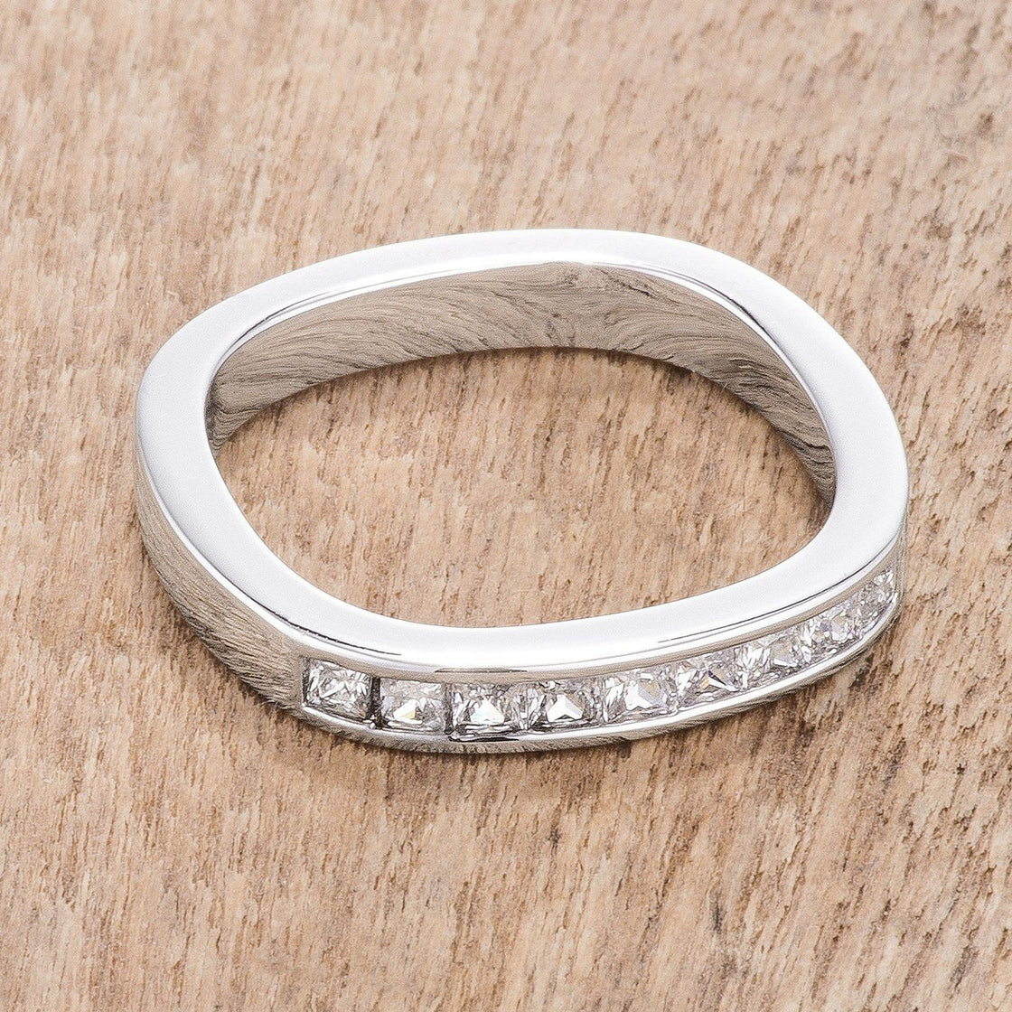.9Ct Channel Set Princess Cut Rhodium Plated Square Shaped Stackable Band-1