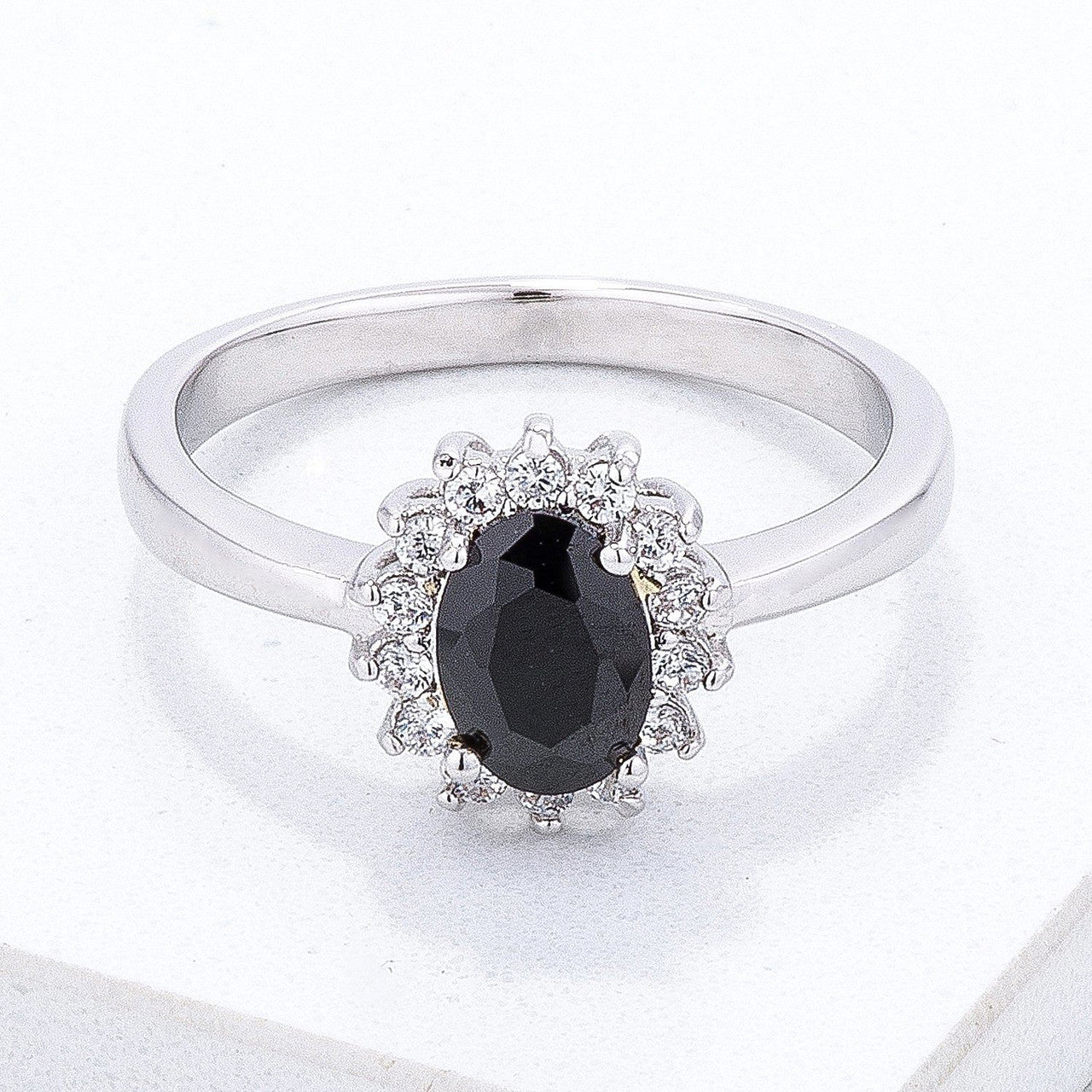 Black & Clear CZ Petite Oval Ring-0