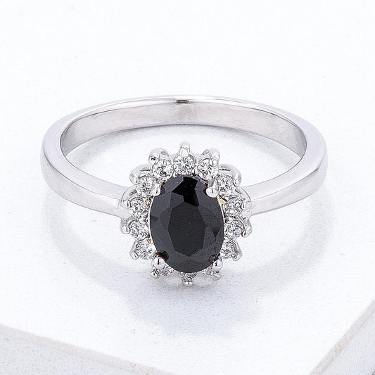 Black & Clear CZ Petite Oval Ring-0