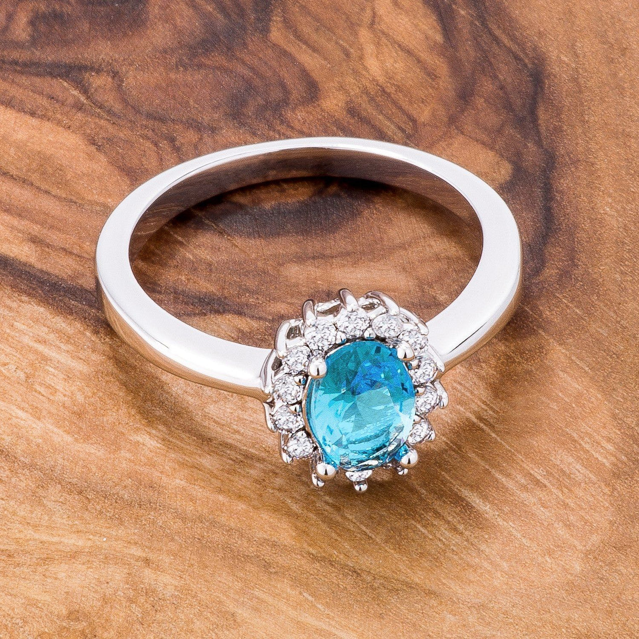 Aqua Blue CZ Petite Oval Ring-0