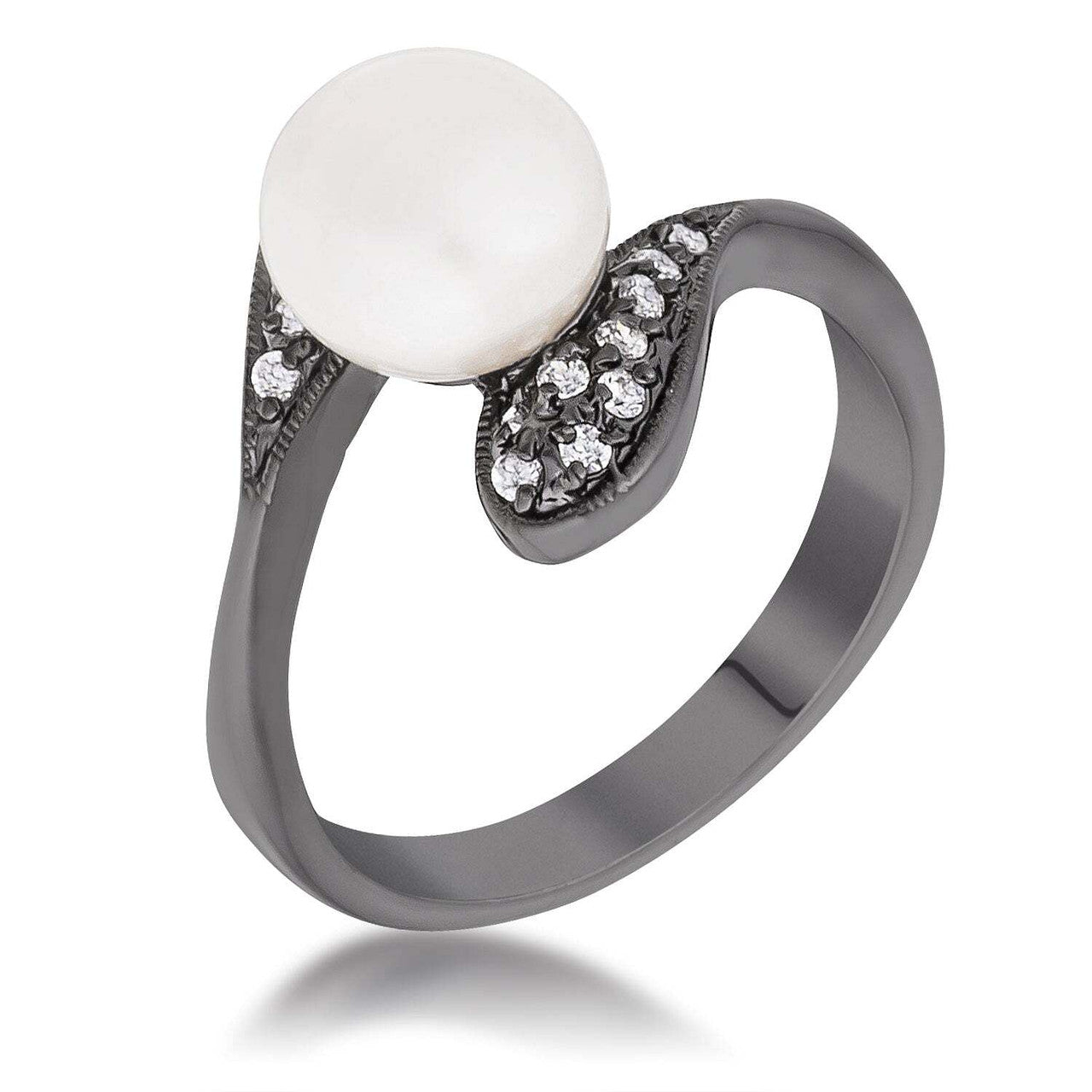 Hematite Pearl Interlocked Double Teardrop Ring-0