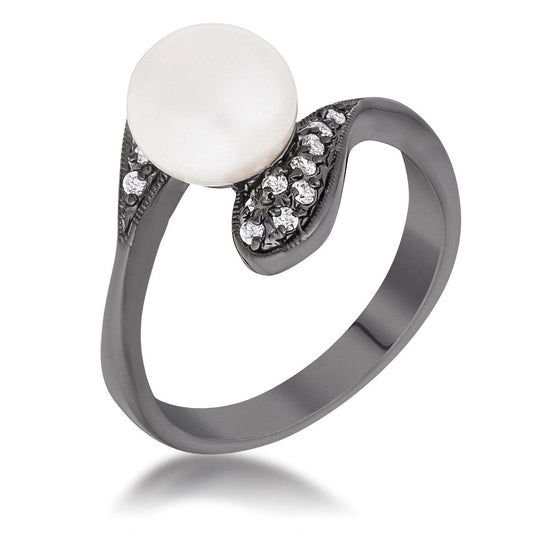 Hematite Pearl Interlocked Double Teardrop Ring-0