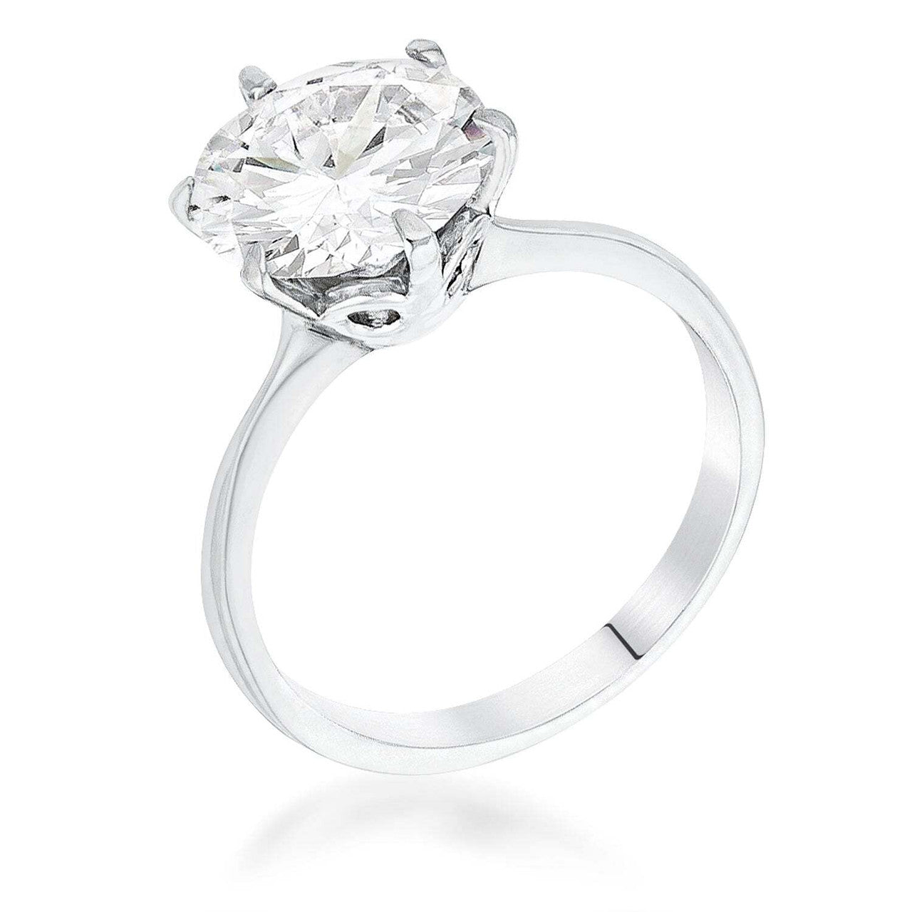 3.5 Carat Single Stone CZ Rhodium Classic Solitaire Ring-0