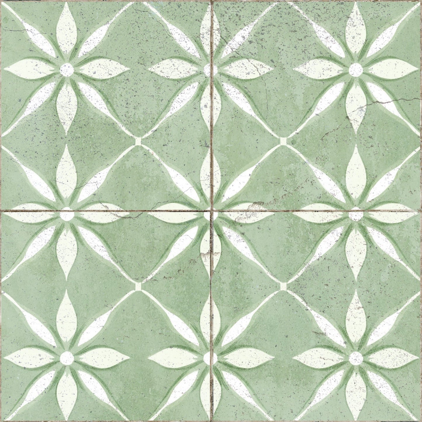 Green Vintage Peel And Stick Tile Stickers White Flower Pattern R200 Model - R200-2