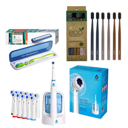 Family Dental Care Bundle: Pursonic RET200 Oscillating Electric Rechargeable Toothbrush, Eco-Friendly Cedarwood Toothbrushes (6 Pack), Portable UV Toothbrush Sanitizer-0