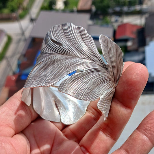 Extra wide Hand Crafted Sterling Silver Bracelet / Bangle with many Leafs-0