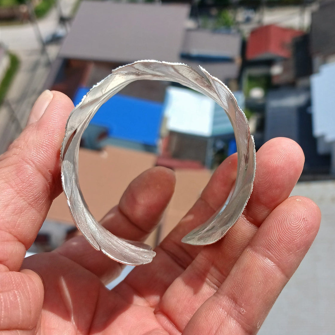Extra wide Hand Crafted Sterling Silver Bracelet / Bangle with many Leafs-2