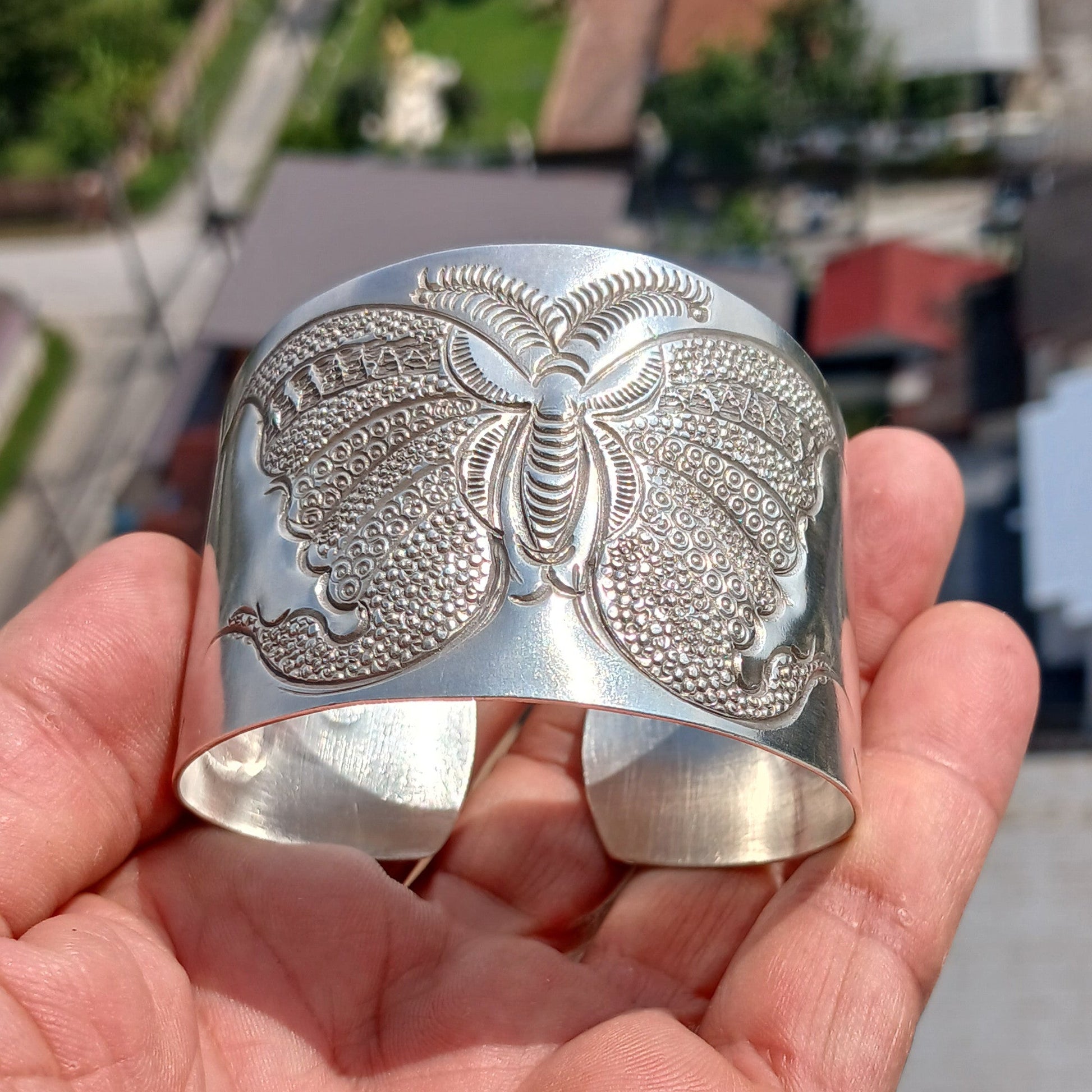 Butterfly Silver Bracelet, Minimalist Sterling Silver Bracelet, Extra wide Bracelet, Hand Crafted Sterling Silver Bracelet / Bangle-0