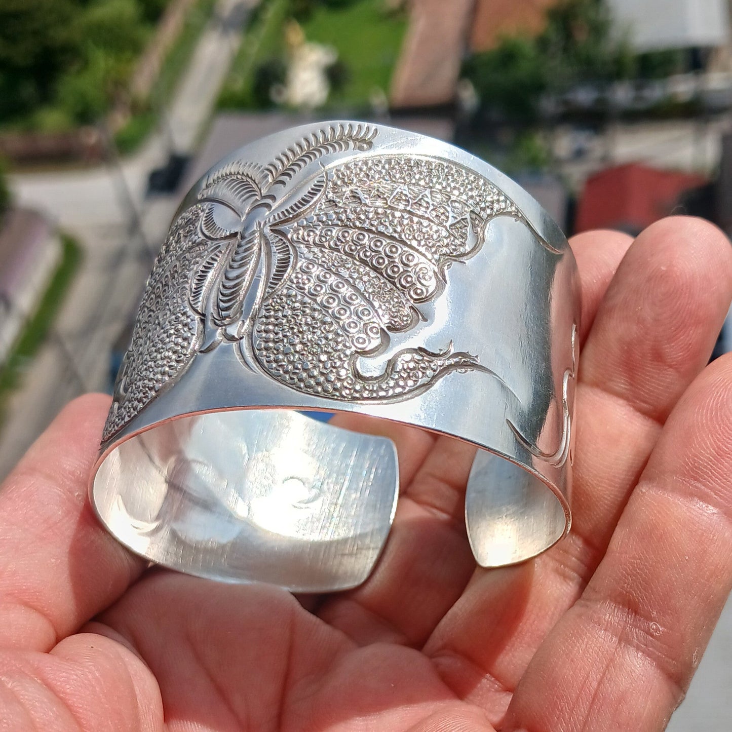 Butterfly Silver Bracelet, Minimalist Sterling Silver Bracelet, Extra wide Bracelet, Hand Crafted Sterling Silver Bracelet / Bangle-1