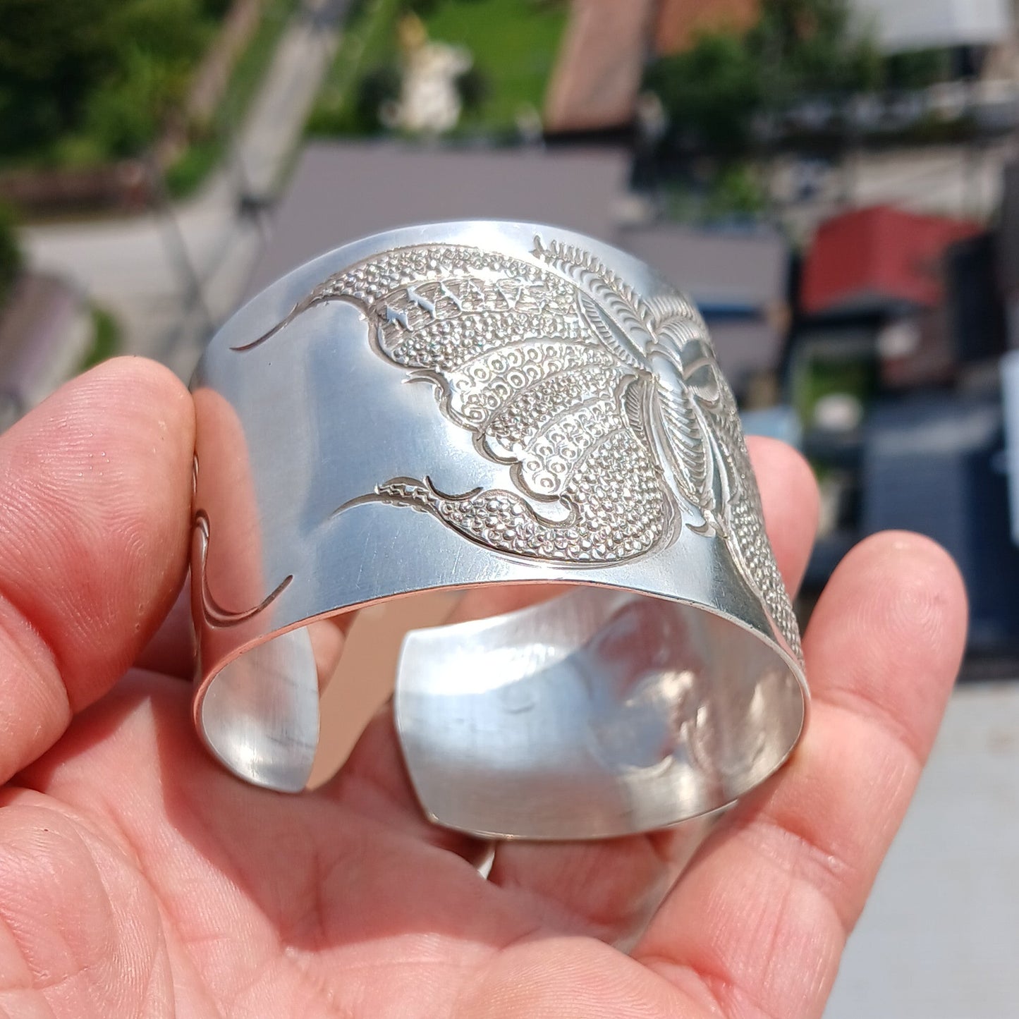 Butterfly Silver Bracelet, Minimalist Sterling Silver Bracelet, Extra wide Bracelet, Hand Crafted Sterling Silver Bracelet / Bangle-2