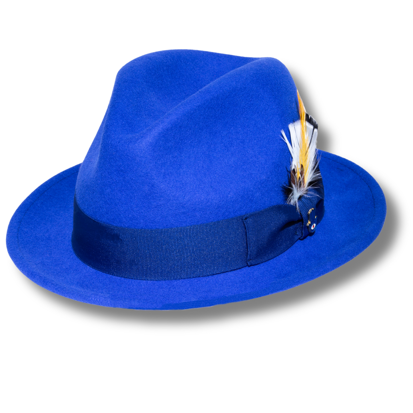 Ferrecci Brooks Soft 100% Australian Wool Felt Body With Removable Feather Royal Blue Hat Great For Travel.-0