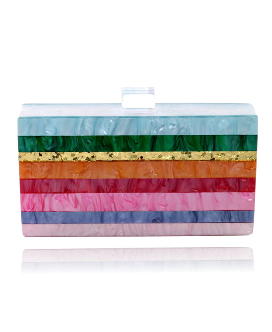 Dreaming Rainbow Stripe Women's Acrylic Box Clutch-0
