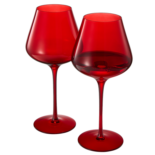 Crystal Christmas Holiday Red Colored Crystal Wine Glass Set of 2, Gift For Hosting, Her, Wife, Mom Friend - Large 20 oz Glasses, Unique Italian Style Tall Drinkware - Red & White, Color Glassware-0