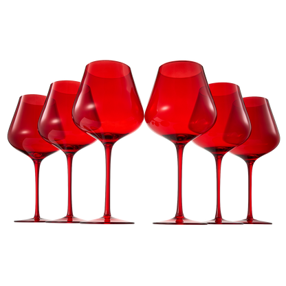 Colored Crystal Wine Glass Set of 6, Gift For Hosting, Her, Wife, Mom Friend - Large 20 oz Glasses, Unique Italian Style Tall Drinkware - Red & White, Dinner, Color Beautiful Glassware - (Bright Red)-0