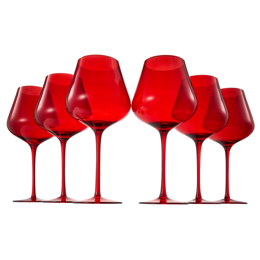 Colored Crystal Wine Glass Set of 6, Gift For Hosting, Her, Wife, Mom Friend - Large 20 oz Glasses, Unique Italian Style Tall Drinkware - Red & White, Dinner, Color Beautiful Glassware - (Bright Red)-0