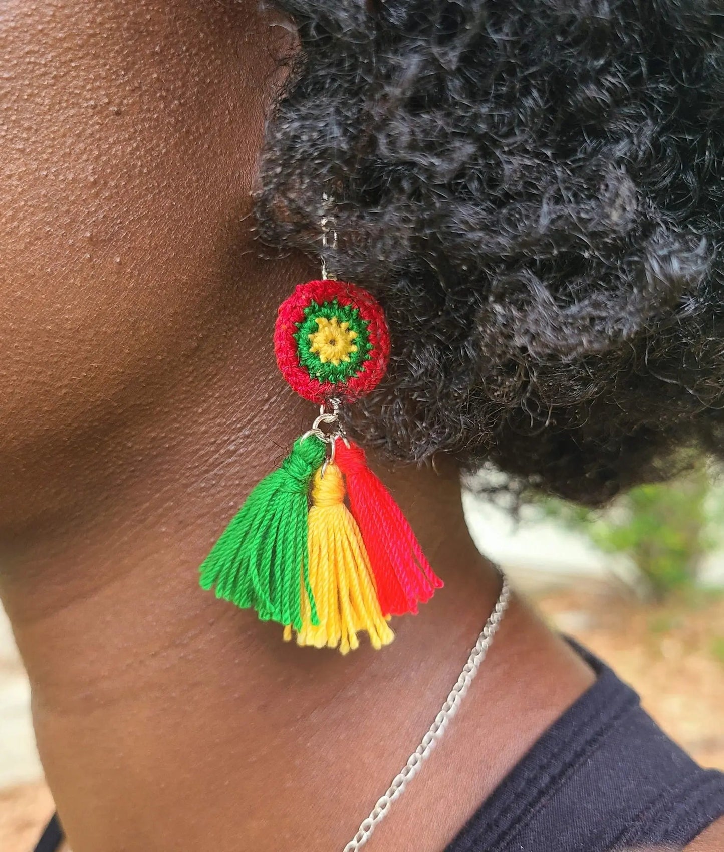 Green, Yellow, Red Tassel Earrings-2