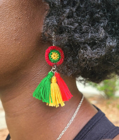 Green, Yellow, Red Tassel Earrings-2
