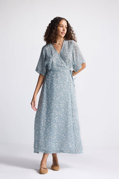 Maxi Wrap Dress in Light Blue Florals-2