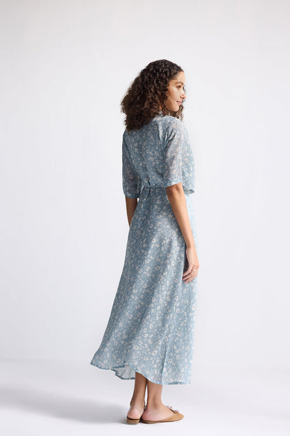 Maxi Wrap Dress in Light Blue Florals-4
