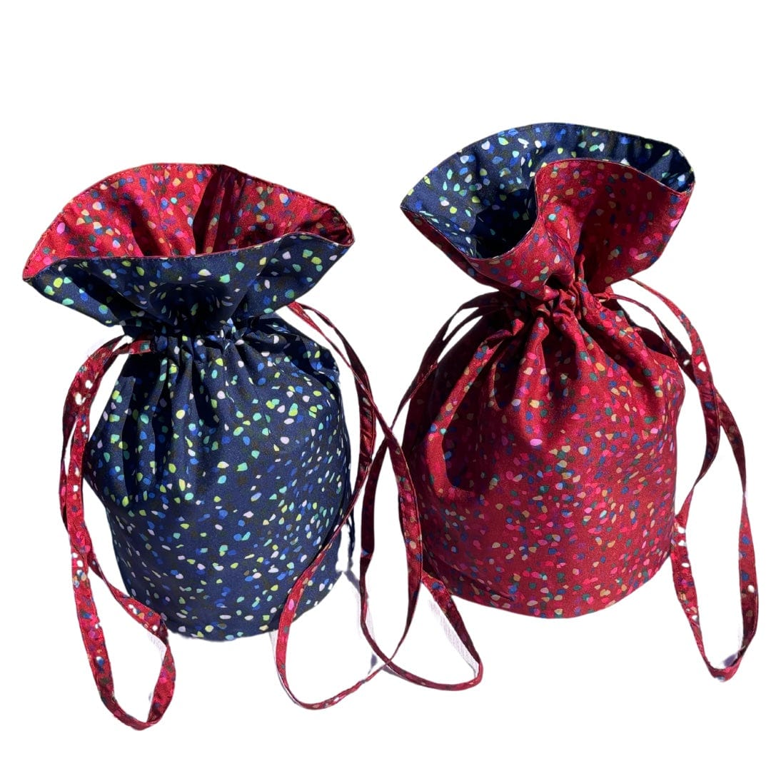 Medium Reusable Fabric Gift Bag | Blue & Red Confetti-2