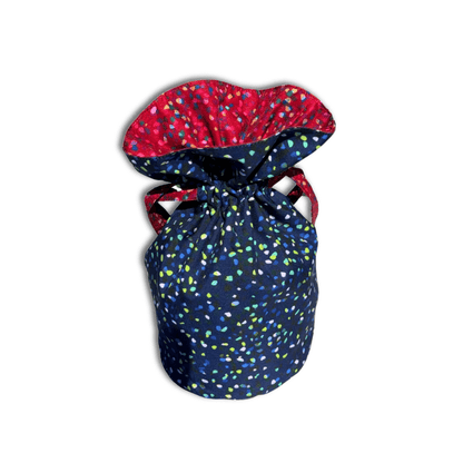 Medium Reusable Fabric Gift Bag | Blue & Red Confetti-5