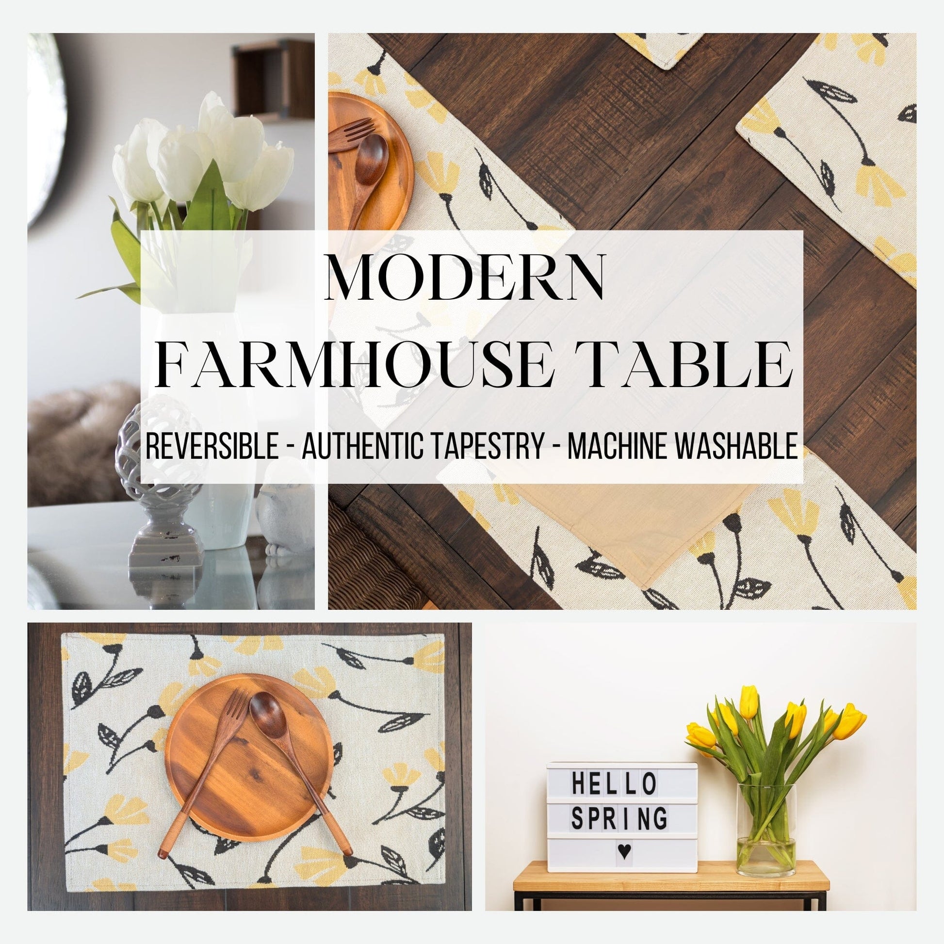 DaDa Bedding Set of 4-Pieces Sunshine Yellow Fleur Spring Tapestry Dining Table Placemats 13” x 19” (18112)-1