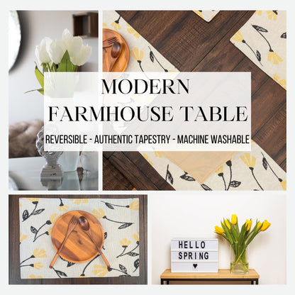 DaDa Bedding Set of 4-Pieces Sunshine Yellow Fleur Spring Tapestry Dining Table Placemats 13” x 19” (18112)-1