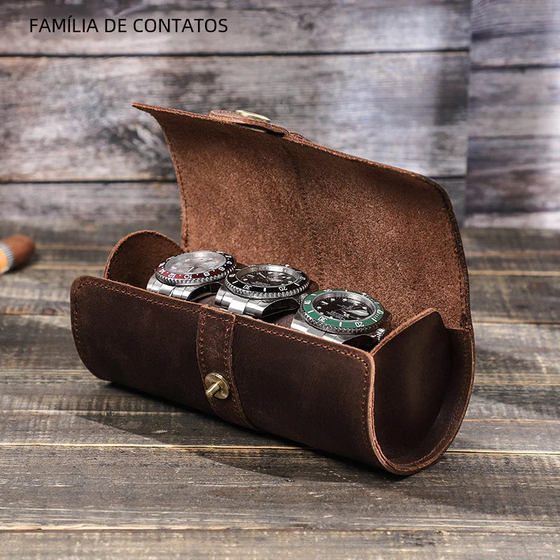 Vintage Crazy Horse Leather Watch Box Set (3 Pieces)