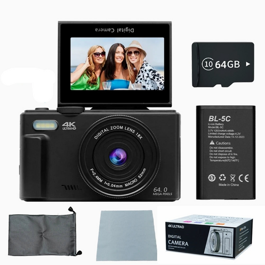 4K Digital Camera for Photography 64MP Vlogging Black-0