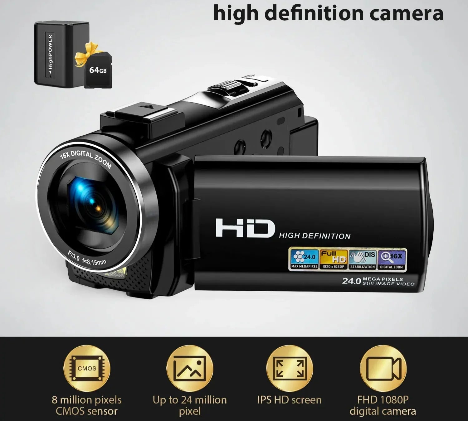 Digital HD Camera with Rotating Screen with 32G Card Black-2