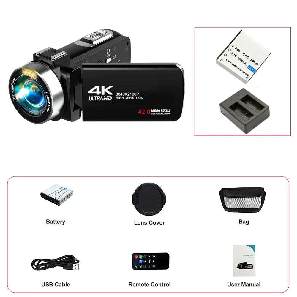 4K Digital Camera Dual Battery 64GB Card Included Black-1