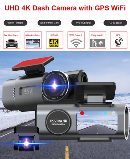 4K UHD Dual Lens Dash Cam Front Rear Night Vision Black-2