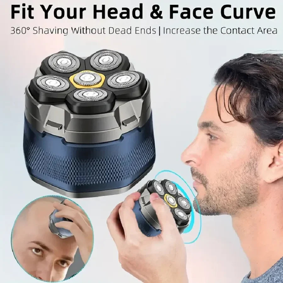6D Electric Head And Face Shaver Rechargeable Cordless for Men Blue-2