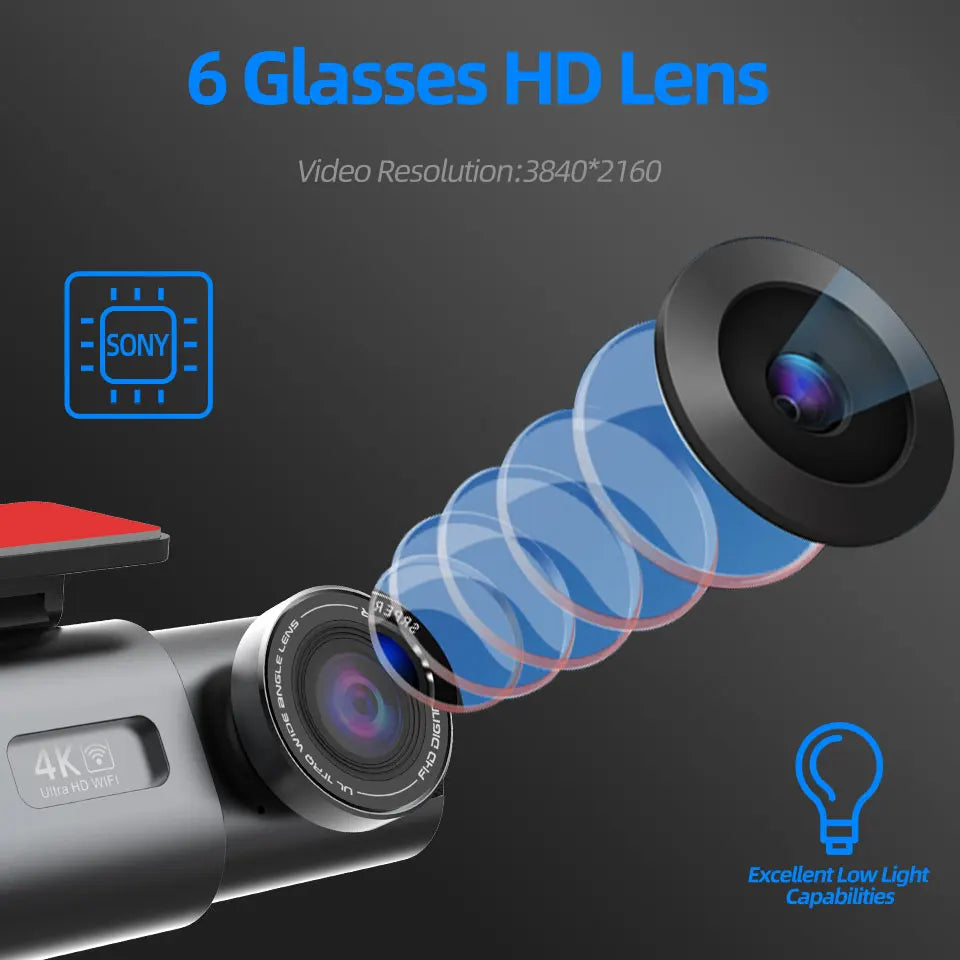 4K UHD Dual Lens Dash Cam Front Rear Night Vision Black-3