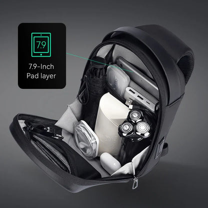 Hard-Shell Waterproof Crossbody Bag Sling with USB Port Black-4